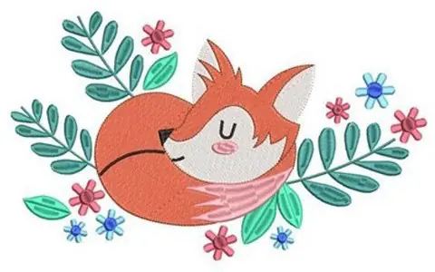 Modern Fox In Flowers Embroidery Design