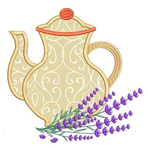 Lavender Teapot Embroidery Design Modern