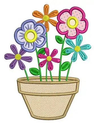 Same Day Shipping Potted Flowers Applique Embroidery Design