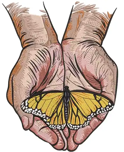 Butterfly In Hands Embroidery Design Express Delivery