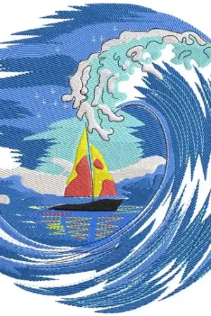 Fan Favorite Sailboat Wave Embroidery Design