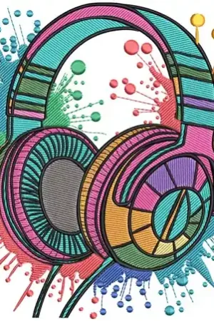 Colorful Headphones Embroidery Design Last Chance