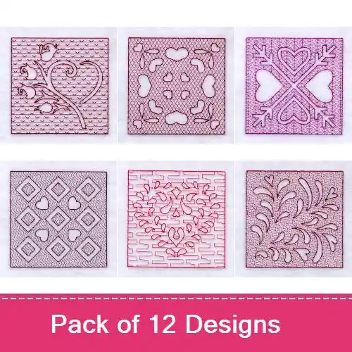 Trapunto Hearts Embroidery design pack by Starbird Inc, Embroidery Packs on EmbroideryDesigns.com One Day Deal