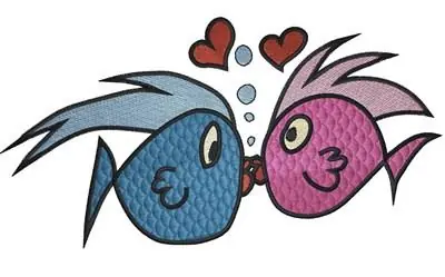 Boy and Girl fish kissing Embroidery Design Mega Sale