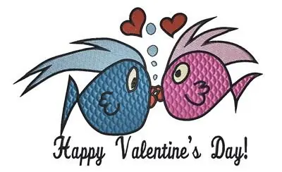 Cheap Boy and Girl fish kissing Happy Valentines Day Embroidery Design