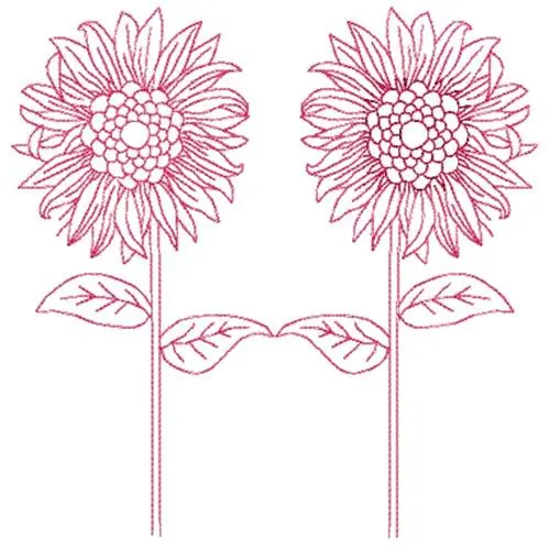Sunflowers Redwork Embroidery Design Weekend Sale