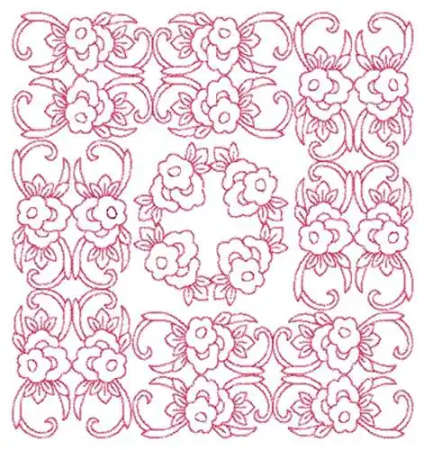 Wholesale Floral Redwork Embroidery Design