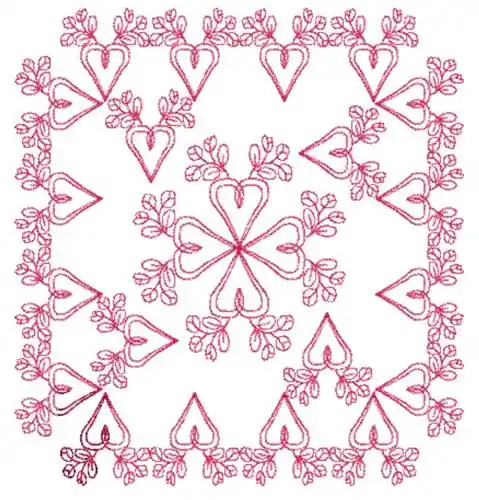 Budding Hearts Redwork Embroidery Design Warranty Included