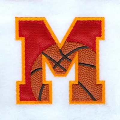 Fresh Stock M Basketball Applique Embroidery Design