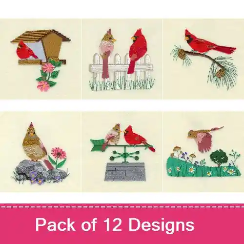 Seasonal Sale Summer Cardinals Embroidery design pack by Starbird Inc, Embroidery Packs on EmbroideryDesigns.com