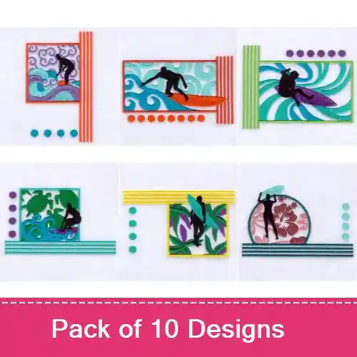 Buy Online Surfing Design Pack Embroidery design pack by Starbird Inc, Embroidery Packs on EmbroideryDesigns.com