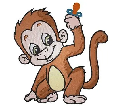 Monkey With Pacifier Embroidery Design Warranty Included