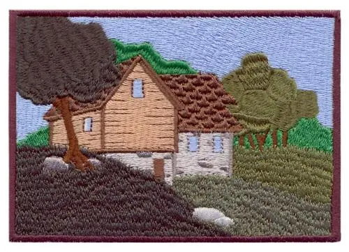 Hillside House Scene Embroidery Design Money Back Guarantee