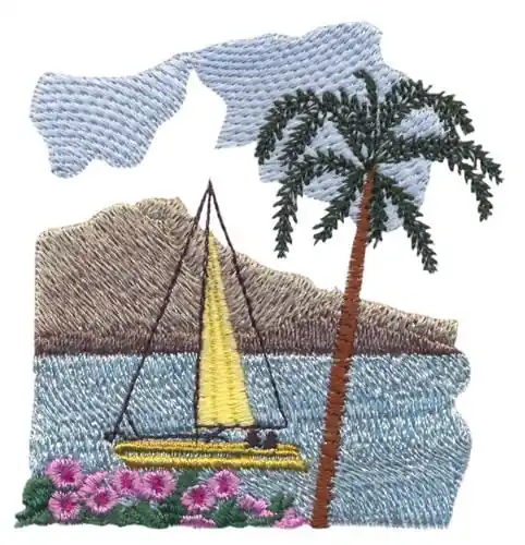 Super Sale Sailboat Scene Embroidery Design