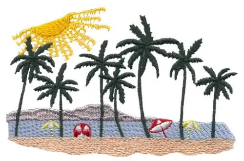 Tropical Beach Scene Embroidery Design Big Sale