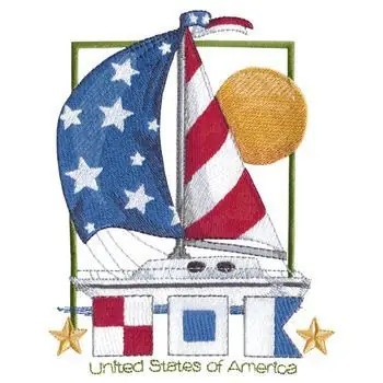 USA Sailboat Embroidery Design No Minimum Order