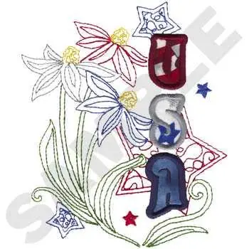 Popular USA Flowers Applique Embroidery Design