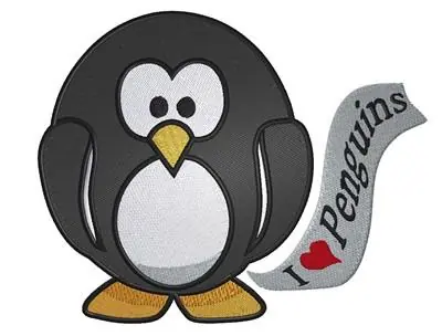 Free Shipping I Love Penguins Embroidery Design