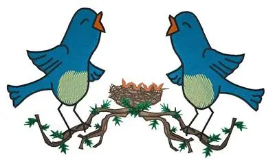 Fresh Stock Two Bluebirds Embroidery Design