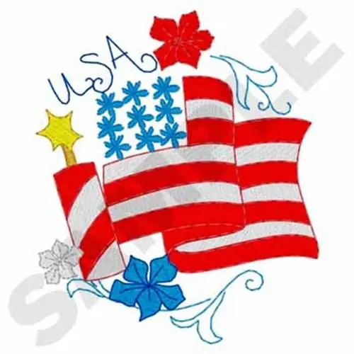 Patriotic Floral Flag Embroidery Design Wholesale