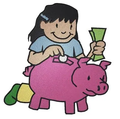 Girl & Piggy Bank Embroidery Design Fresh Stock