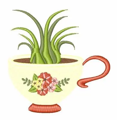 Succulent Tea Cup Embroidery Design Certified
