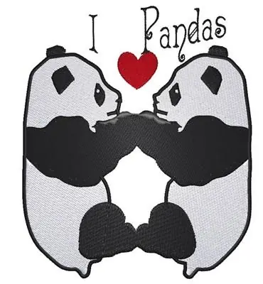 I Love Pandas Embroidery Design Modern