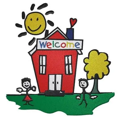 Popular Schoolhouse with Kids Embroidery Design
