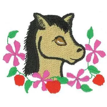 Latest Pony in Flowers Embroidery Design