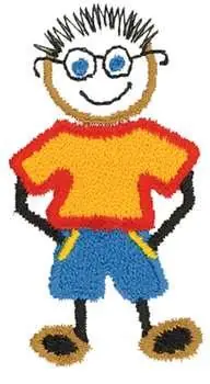 Stick Boy wGlasses Embroidery Design Today Only