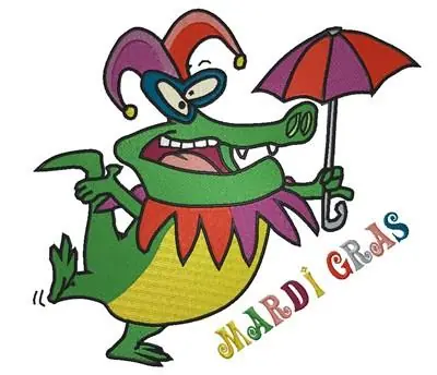 Mardi Gras Gator Embroidery Design Clearance