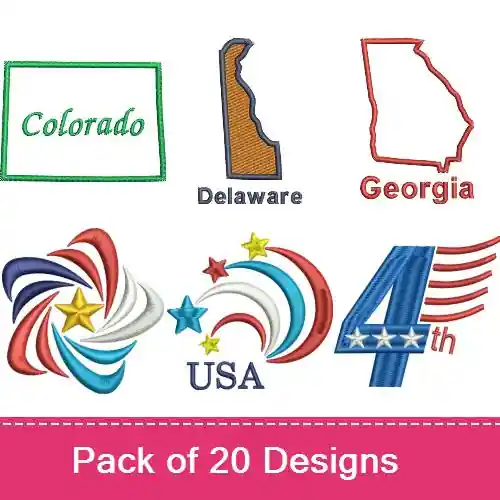 Flash Sale Patriotic States Embroidery design pack by Favpro Designs, Embroidery Packs on EmbroideryDesigns.com