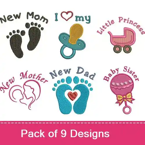 New Mom, New Baby Embroidery design pack by Favpro Designs, Embroidery Packs on EmbroideryDesigns.com Brand New