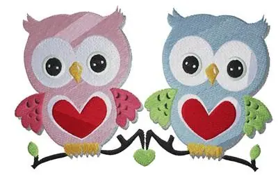 Owls Hearts Embroidery Design Express Delivery