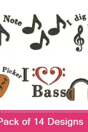Dig The Music Embroidery design pack by Favpro Designs, Embroidery Packs on EmbroideryDesigns.com Last Chance