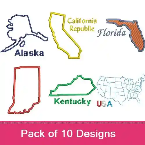 The United States Embroidery design pack by Favpro Designs, Embroidery Packs on EmbroideryDesigns.com Top Pick