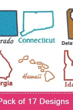 States Of The US Embroidery design pack by Favpro Designs, Embroidery Packs on EmbroideryDesigns.com Best Price