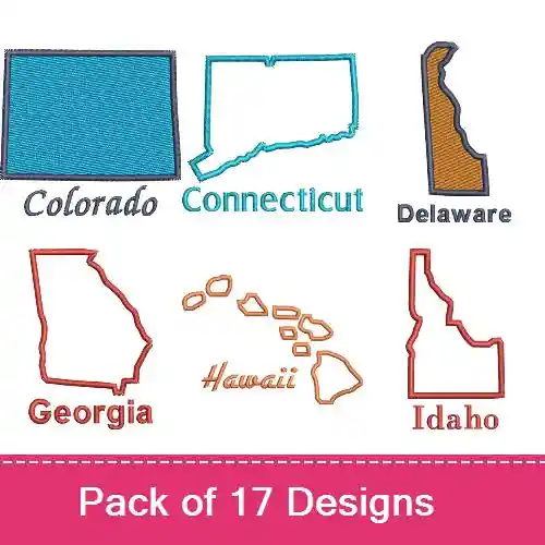 States Of The US Embroidery design pack by Favpro Designs, Embroidery Packs on EmbroideryDesigns.com Best Price