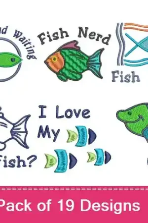 Bulk Order Fishaholic! Embroidery design pack by Favpro Designs, Embroidery Packs on EmbroideryDesigns.com