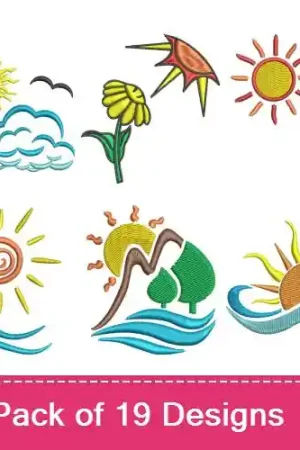 Here Comes The Sun Embroidery design pack by Favpro Designs, Embroidery Packs on EmbroideryDesigns.com Authentic