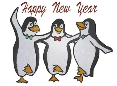 Brand New Happy New Year Penguins Embroidery Design