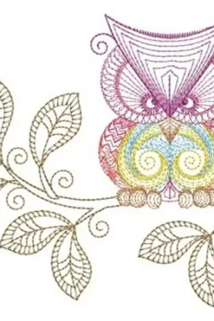Best Choice Rippled Owl & Leaves Embroidery Design