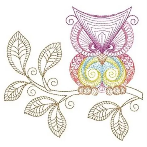 Best Choice Rippled Owl & Leaves Embroidery Design