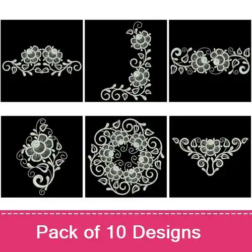 Best Seller White Work Roses 2 Embroidery design pack by Ace Points, Embroidery Packs on EmbroideryDesigns.com