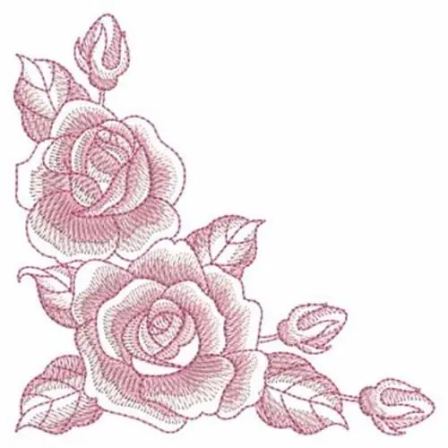 Final Sale Sketched Rose Corner Embroidery Design