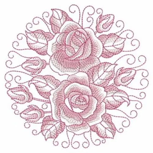Sketched Rose Circle Embroidery Design Premium