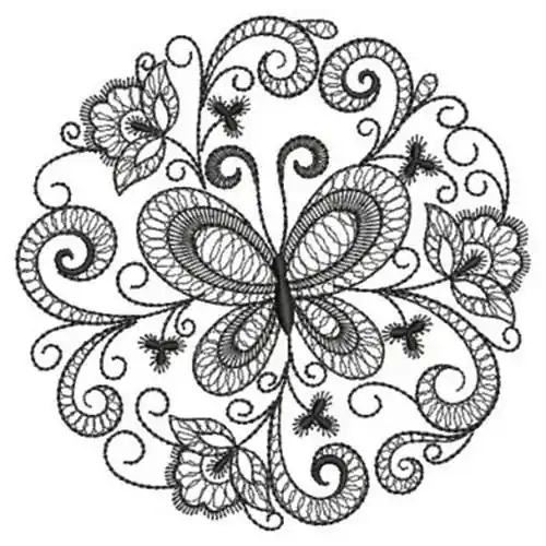 Warranty Included Jacobean Butterfly Circle Embroidery Design