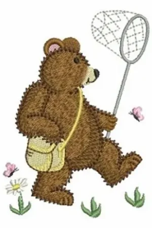Butterfly Catcher Bear Embroidery Design Best Choice