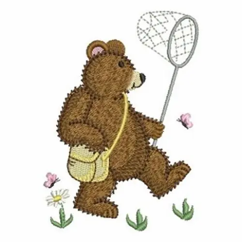 Butterfly Catcher Bear Embroidery Design Best Choice
