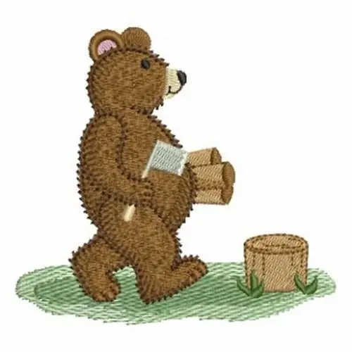Latest Wood Chopping Bear Embroidery Design